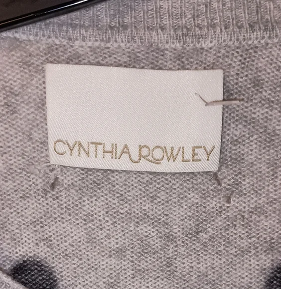 Cynthia Rowley Cashmere Sweater XL Grey Black Polka Dots - Picture 2 of 3